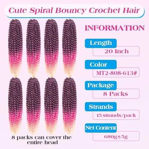 Sobeauyt Pre-Looped Passion Twist Hair 18inch Water Wave Crochet Hair For Black Women 8 Packs Spring Twist Crochet Braiding Hair Extensions (MT2/808/613# 0mbre Pink Hair)