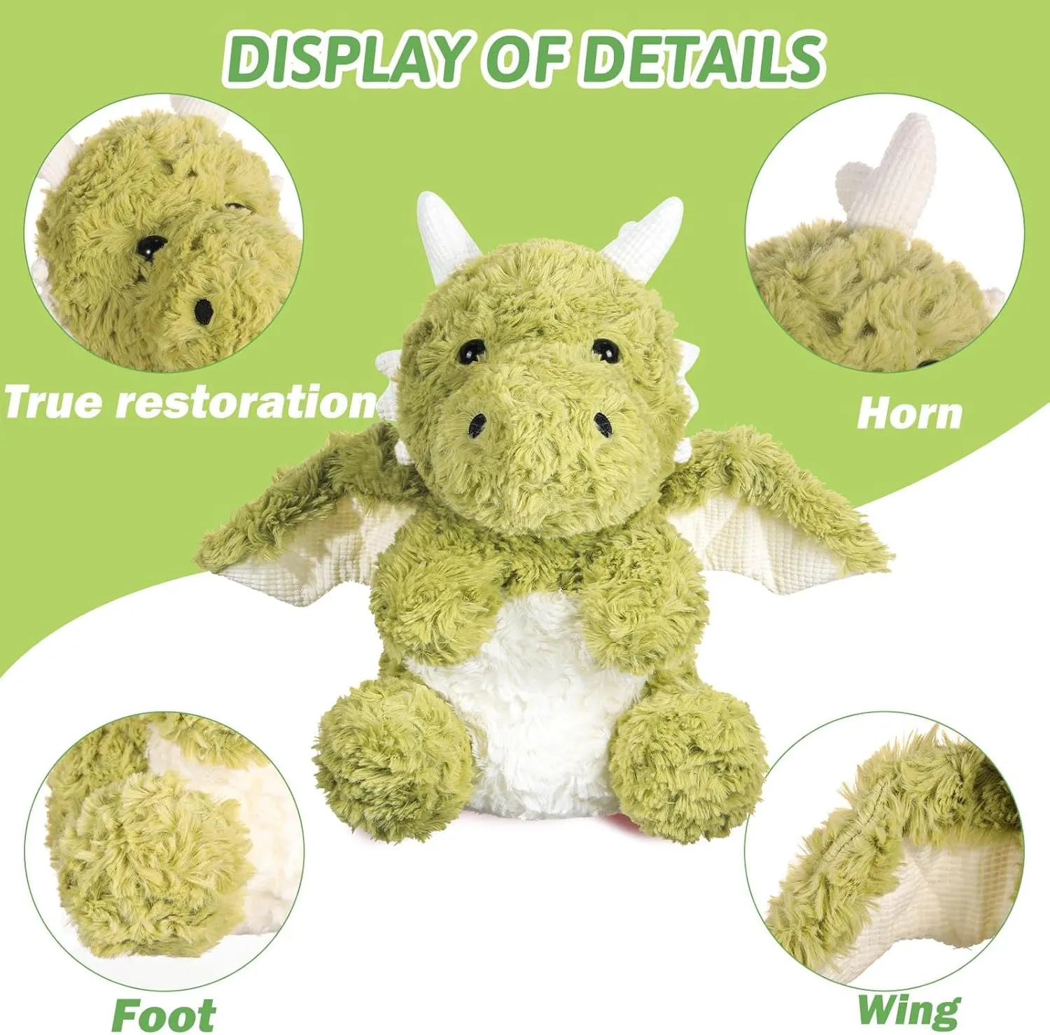 Soft Flying Dragon Plush,Cute Dinosaur Stuffed Animals Pillow,Kawai iFire Dragon Animal Plushies Toy,Great Birthday Gifts for Adults and Kids,11.86",Green