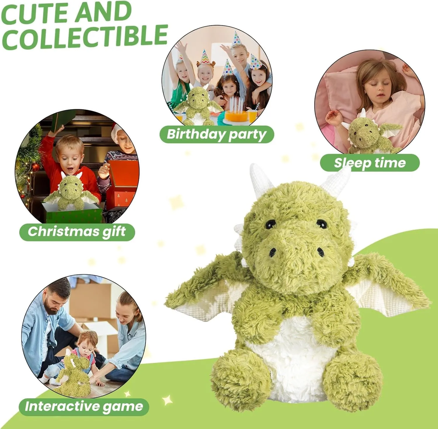 Soft Flying Dragon Plush,Cute Dinosaur Stuffed Animals Pillow,Kawai iFire Dragon Animal Plushies Toy,Great Birthday Gifts for Adults and Kids,11.86",Green