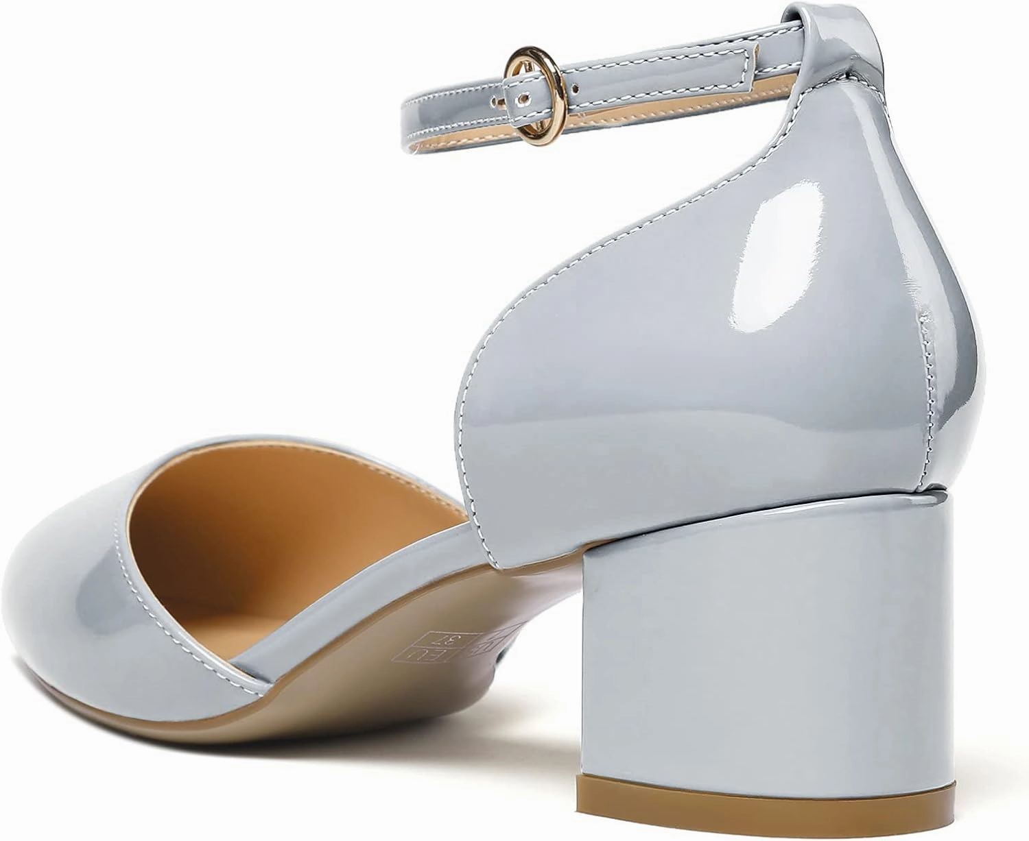Soireelady Women's Ankle Strap Pumps D‘Orsay Mid Block Chunky Heels 2Inch Close Toe Dress Wedding Comfort Shoes