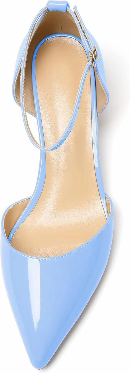 Soireelady Women's Ankle Strap Pumps D‘Orsay Mid Block Chunky Heels 2Inch Close Toe Dress Wedding Comfort Shoes