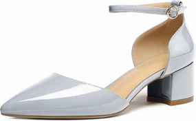 Soireelady Women's Ankle Strap Pumps D‘Orsay Mid Block Chunky Heels 2Inch Close Toe Dress Wedding Comfort Shoes