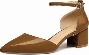 Soireelady Women's Ankle Strap Pumps D‘Orsay Mid Block Chunky Heels 2Inch Close Toe Dress Wedding Comfort Shoes