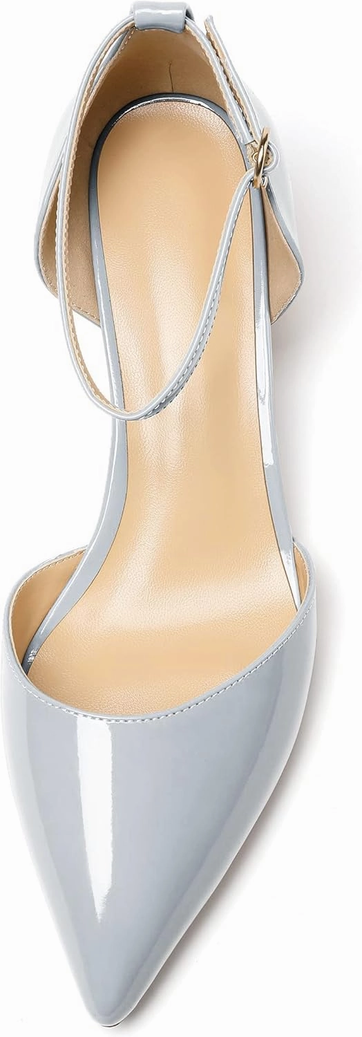 Soireelady Women's Ankle Strap Pumps D‘Orsay Mid Block Chunky Heels 2Inch Close Toe Dress Wedding Comfort Shoes