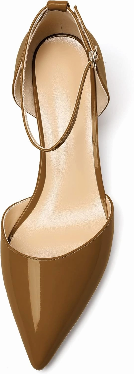 Soireelady Women's Ankle Strap Pumps D‘Orsay Mid Block Chunky Heels 2Inch Close Toe Dress Wedding Comfort Shoes