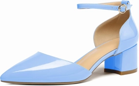 Soireelady Women's Ankle Strap Pumps D‘Orsay Mid Block Chunky Heels 2Inch Close Toe Dress Wedding Comfort Shoes