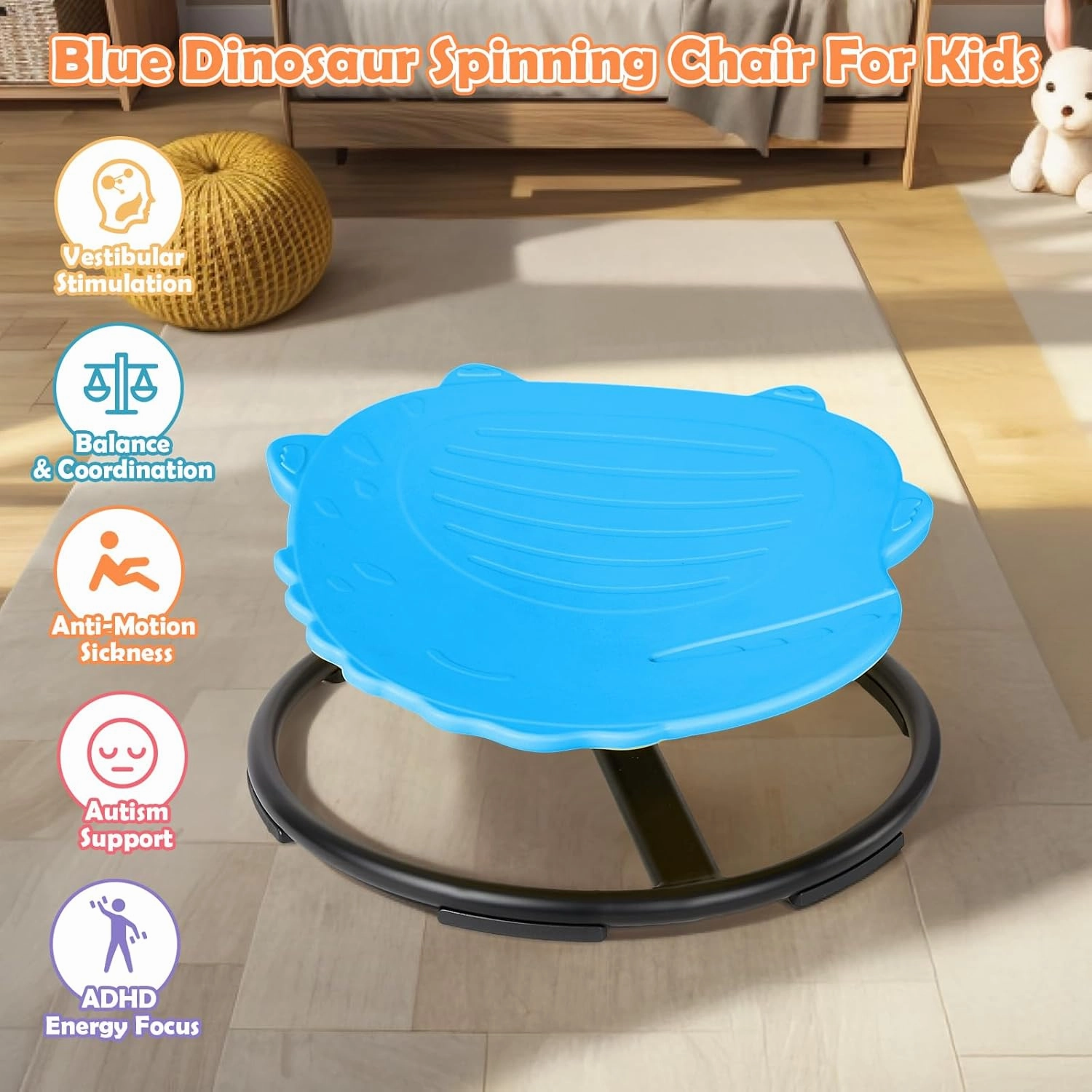 Spinning Chair for Kids, Sensory Integration Training Swivel Chair for Children with Autism & ADHD, for Balance & Body Coordination Training, Blue Dinosaur