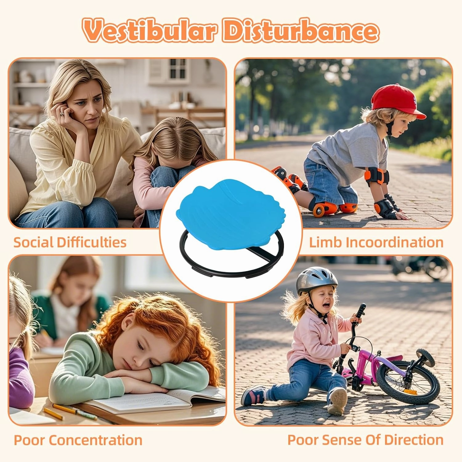 Spinning Chair for Kids, Sensory Integration Training Swivel Chair for Children with Autism & ADHD, for Balance & Body Coordination Training, Blue Dinosaur