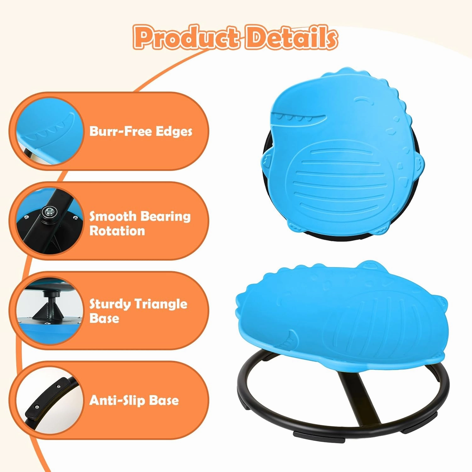 Spinning Chair for Kids, Sensory Integration Training Swivel Chair for Children with Autism & ADHD, for Balance & Body Coordination Training, Blue Dinosaur