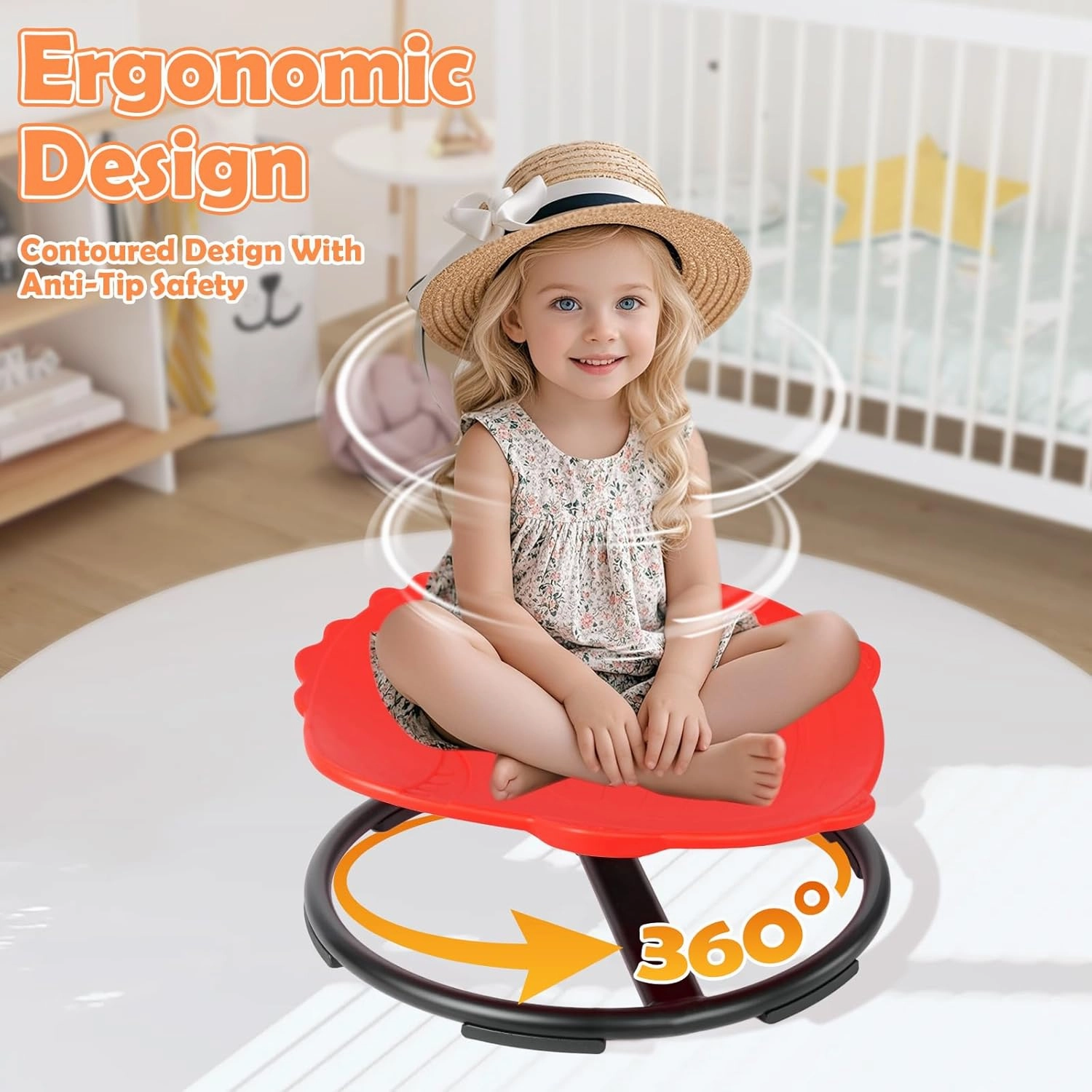 Spinning Chair for Kids, Sensory Integration Training Swivel Chair for Children with Autism & ADHD, for Balance & Body Coordination Training, Red Dinosaur