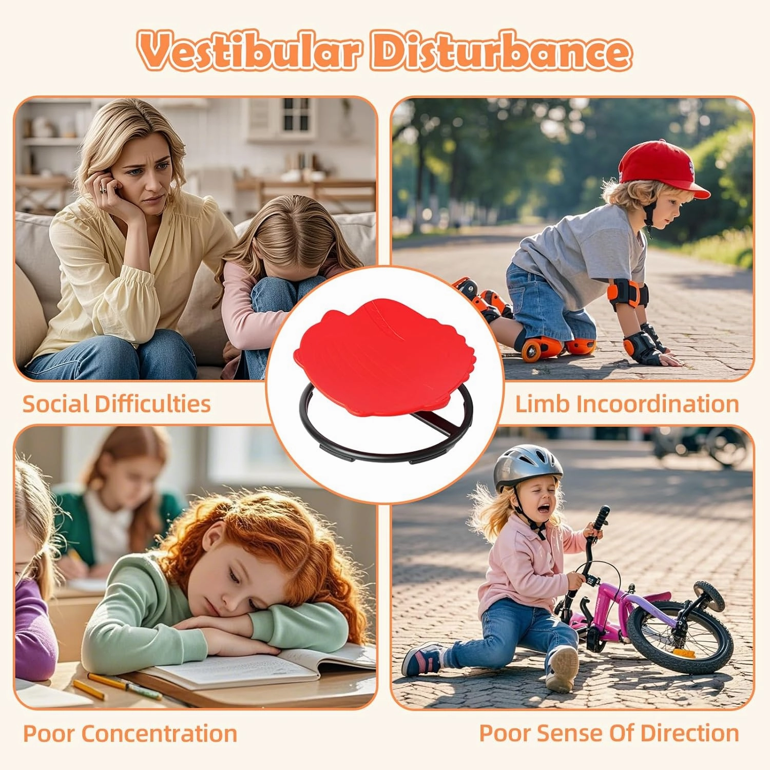 Spinning Chair for Kids, Sensory Integration Training Swivel Chair for Children with Autism & ADHD, for Balance & Body Coordination Training, Red Dinosaur