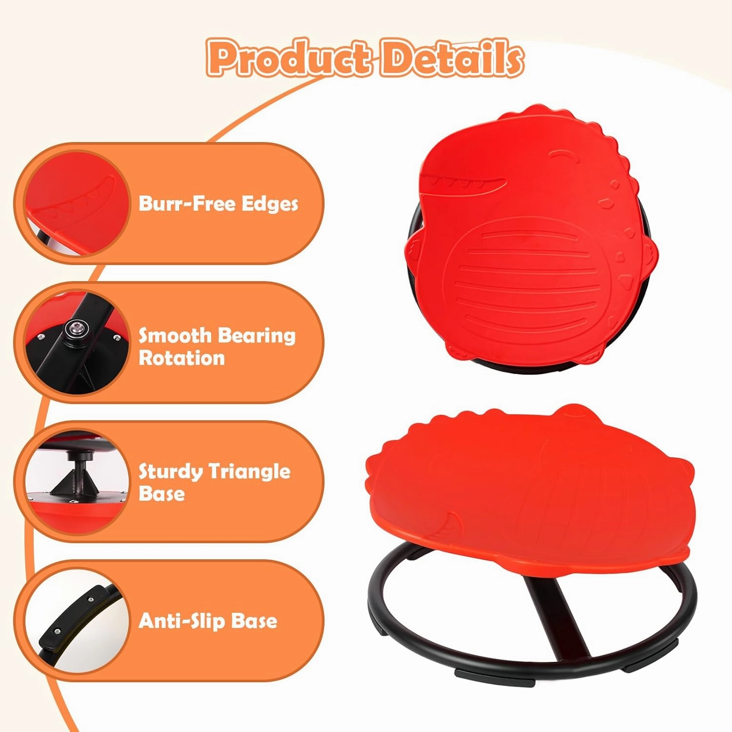 Spinning Chair for Kids, Sensory Integration Training Swivel Chair for Children with Autism & ADHD, for Balance & Body Coordination Training, Red Dinosaur