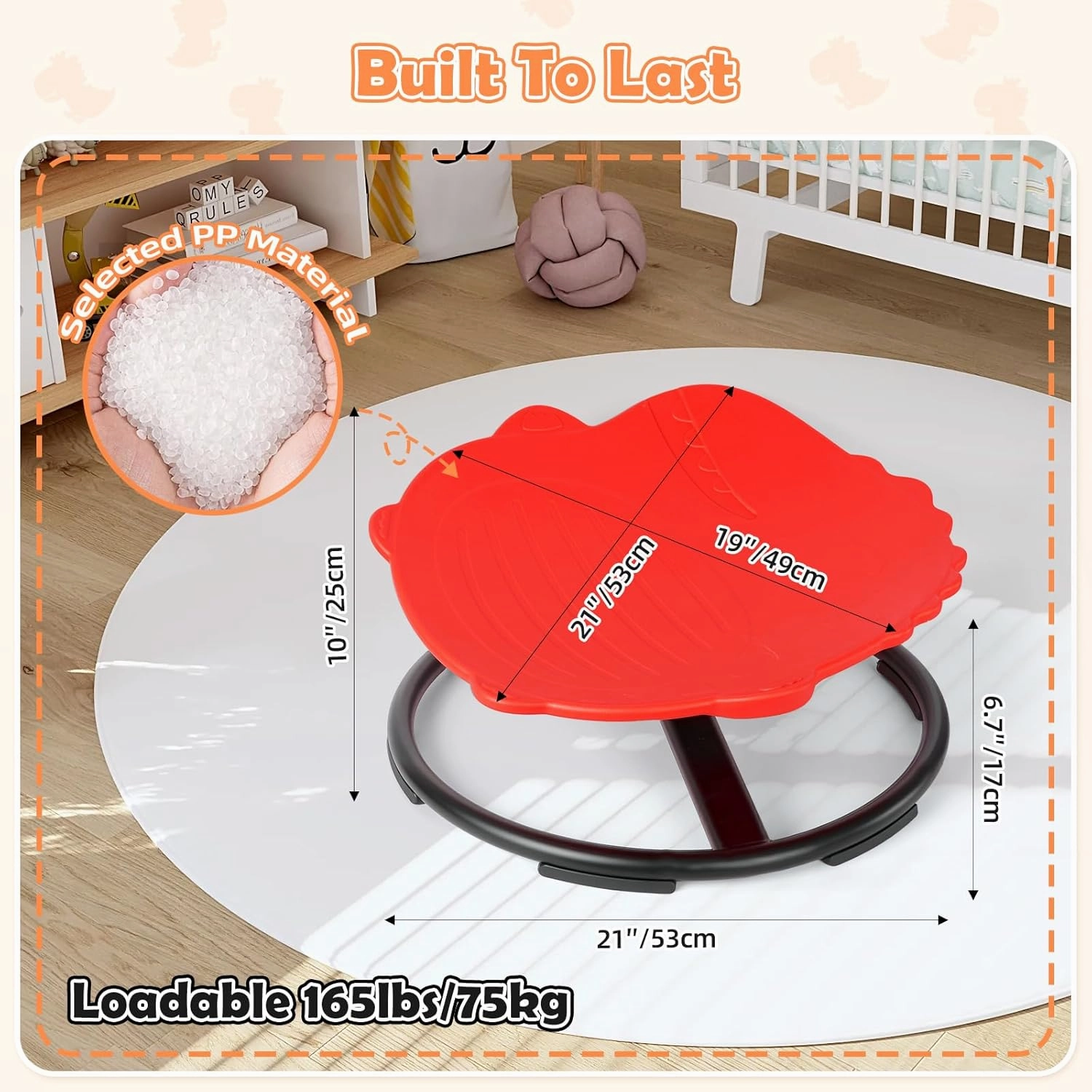 Spinning Chair for Kids, Sensory Integration Training Swivel Chair for Children with Autism & ADHD, for Balance & Body Coordination Training, Red Dinosaur
