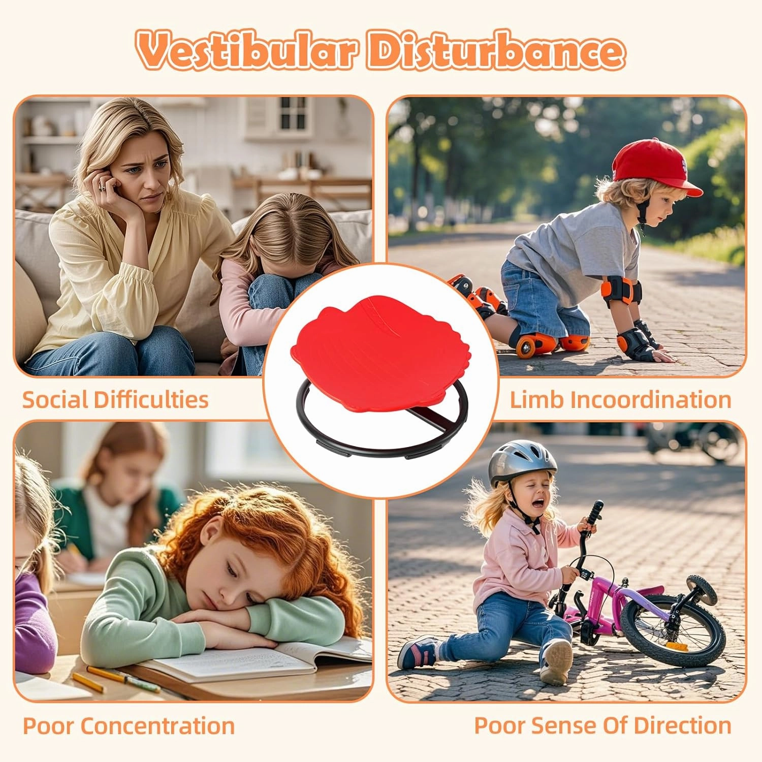 Spinning Chair for Kids, Sensory Integration Training Swivel Chair for Children with Autism & ADHD, for Balance & Body Coordination Training, Red Dinosaur