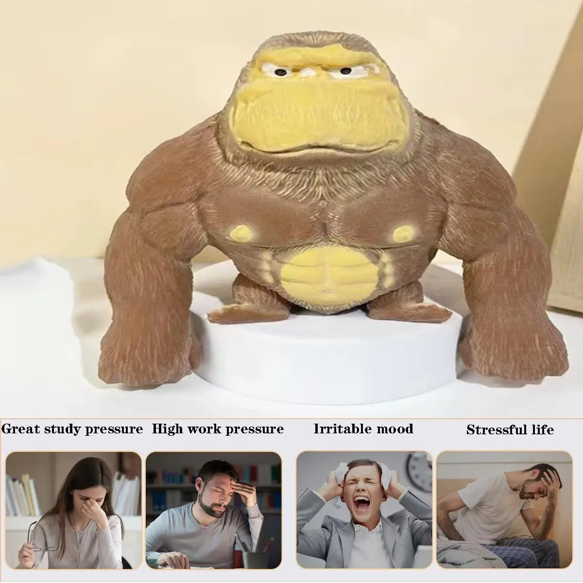Squishy Monkey Toy - Brown Stretch Gorilla, Stretch Monkey Stress Relief Toy, Novelty TikTok Gorilla Squeeze Toys, Funny Splat Monkey Sensory Stress Toy for Anxiety Women Men Kids (Small)