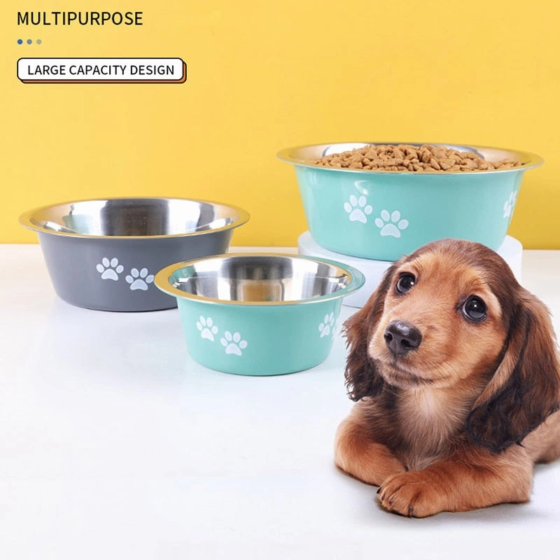 Stainless Steel Cute Paws Dog Bowl