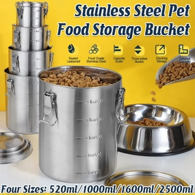 Stainless Steel Pet Food Storage Container with Airtight Locking Clips