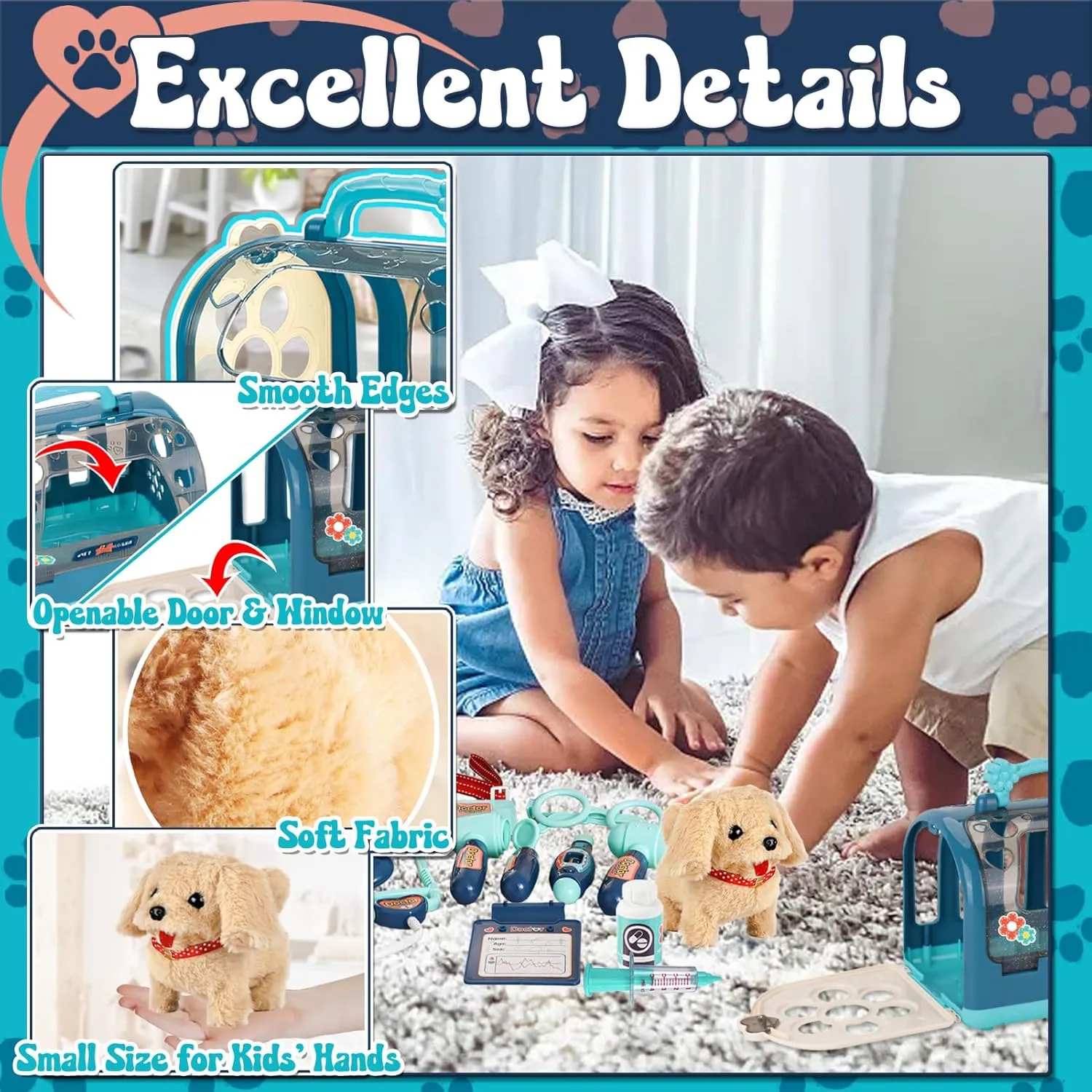 STAY GENT Interactive Dog Toys for Kids, 17Pcs Pretend Play Doctor Kit with Cage, Stethoscope, Robot Dog Toy with Leash, Walking Plush Dog Toys Pet Care Gifts for Boys Girls Aged 3 4 5 6 7 8