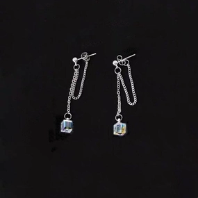 Steel Korean Fashion Chain Link 6mm Sugar Cube Charm Earrings 5cm