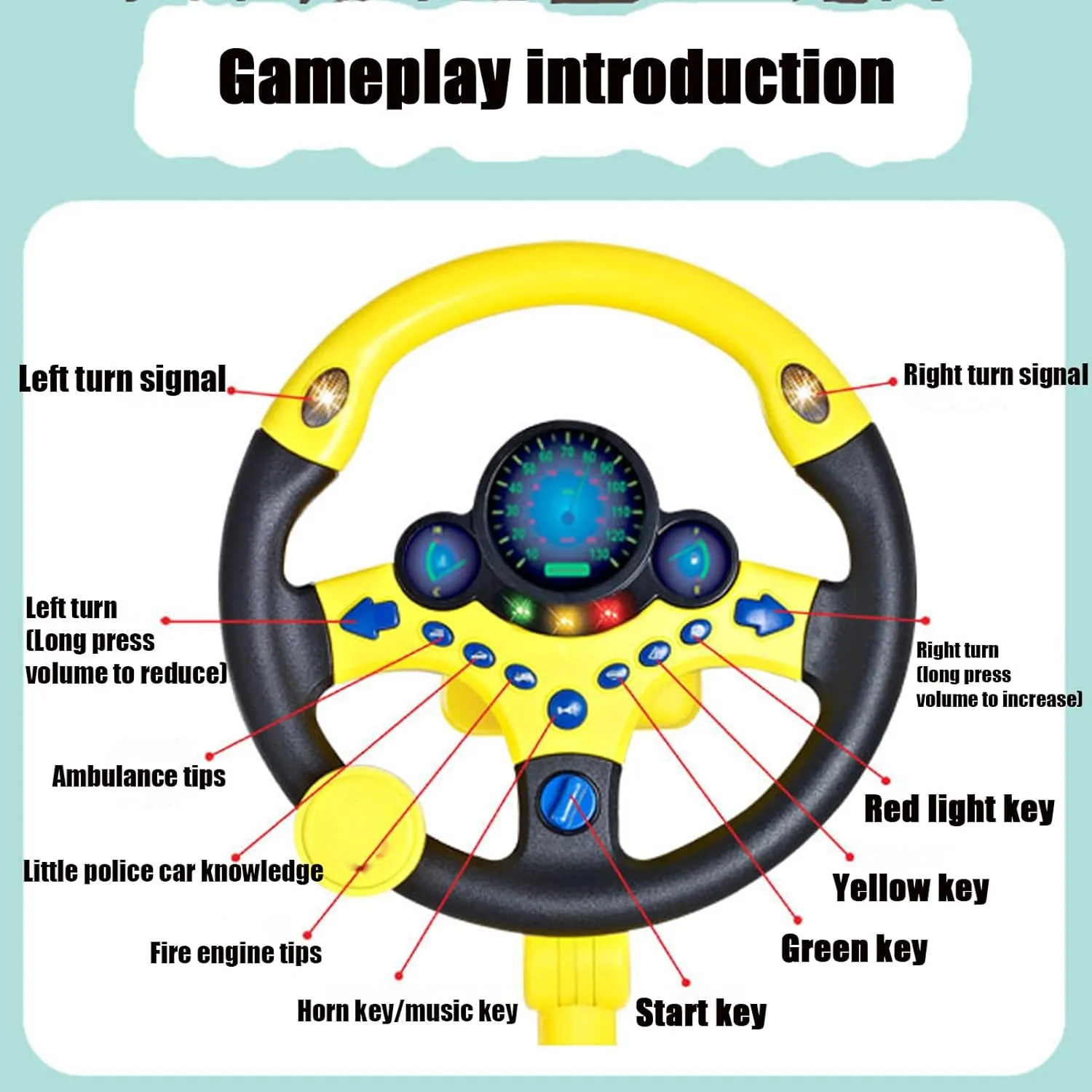 Steering Wheel Driving Toy, Simulated Steering Wheel for Kids, Electric Car Steering Wheel Toys, Simulation Copilots Simulated Toy, Educational Children Life Skills Training Gift (Orange)