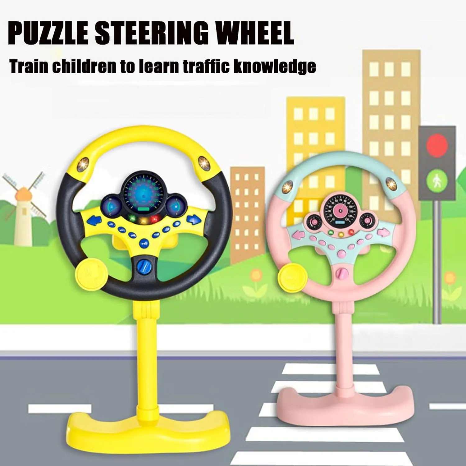 Steering Wheel Driving Toy, Simulated Steering Wheel for Kids, Electric Car Steering Wheel Toys, Simulation Copilots Simulated Toy, Educational Children Life Skills Training Gift (Orange)