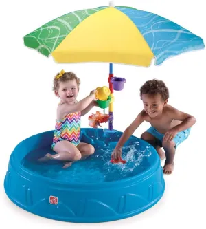 Step2 Play & Shade Pool, Kids Activity Pool with Umbrella, Summer Outdoor Toys, 7 Piece Toy Accessories, For Toddlers 2  Years Old