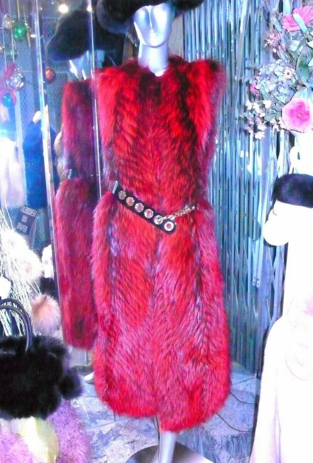 Stunning Dyed Red Fox Fur Long Vest Very Stylish and Modern