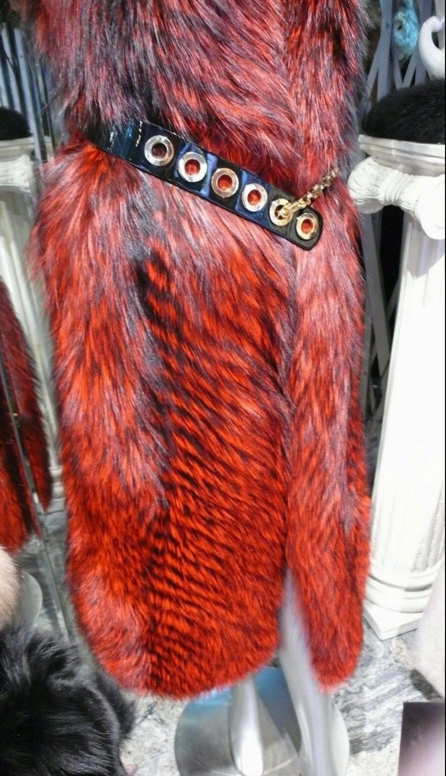 Stunning Dyed Red Fox Fur Long Vest Very Stylish and Modern
