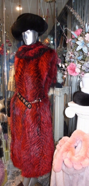 Stunning Dyed Red Fox Fur Long Vest Very Stylish and Modern