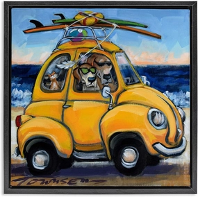 Stupell Industries Groovy Pet Beach Buggy Framed Floater Canvas Wall Art by CR Townsend