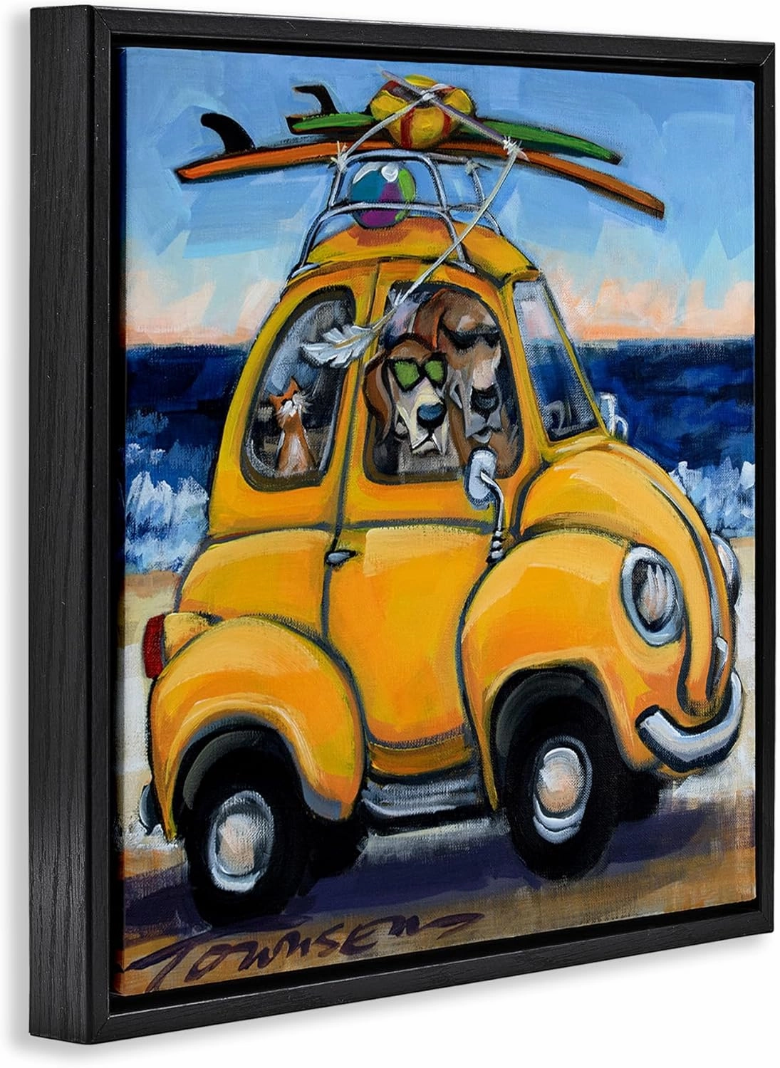 Stupell Industries Groovy Pet Beach Buggy Framed Floater Canvas Wall Art by CR Townsend