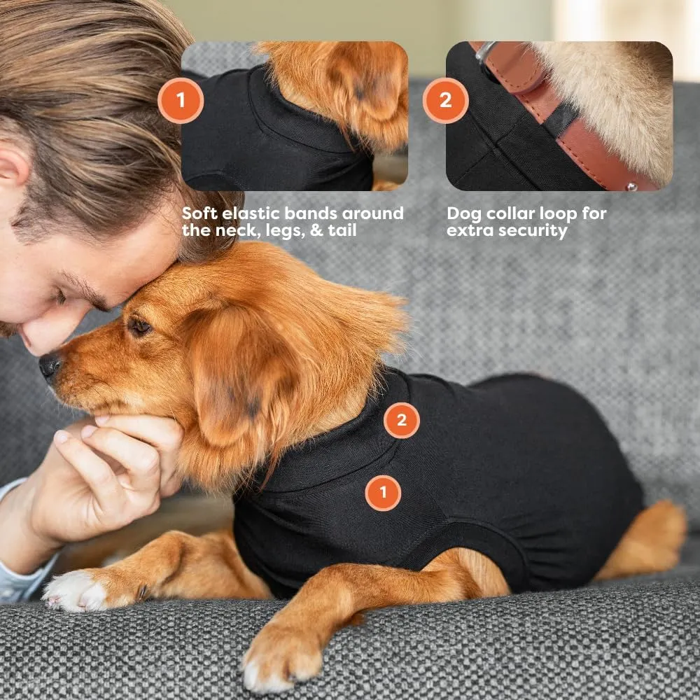 Suitical Original Recovery Suit - Breathable Full Body Shirt. Protects During Healing from Surgery, Incontinence, in Heat, and More. Professional Alternative to Dog Cone - Black, Medium