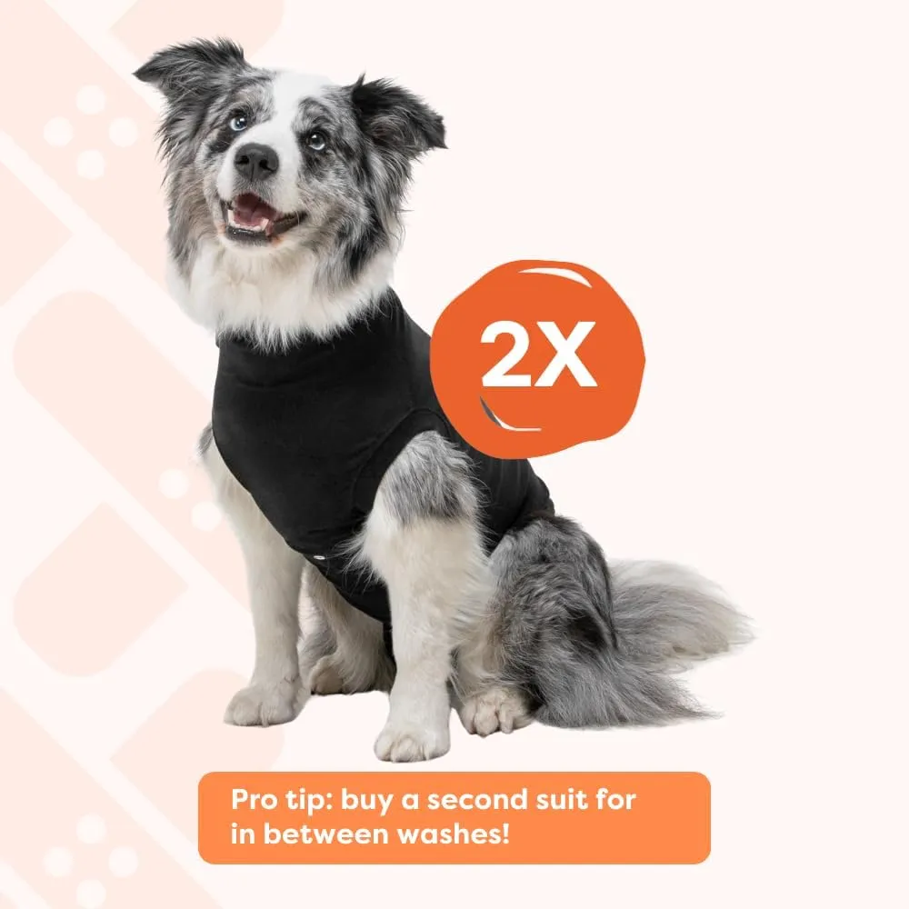 Suitical Original Recovery Suit - Breathable Full Body Shirt. Protects During Healing from Surgery, Incontinence, in Heat, and More. Professional Alternative to Dog Cone - Black, Medium