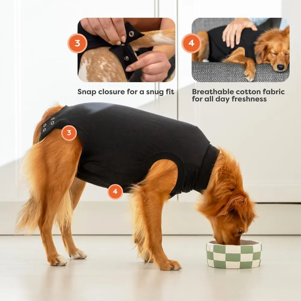 Suitical Original Recovery Suit - Breathable Full Body Shirt. Protects During Healing from Surgery, Incontinence, in Heat, and More. Professional Alternative to Dog Cone - Black, Medium