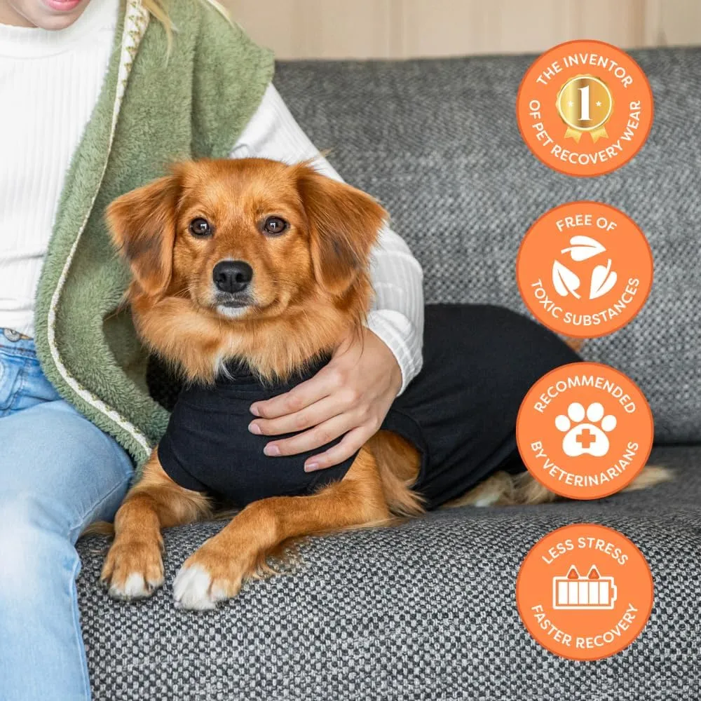 Suitical Original Recovery Suit - Breathable Full Body Shirt. Protects During Healing from Surgery, Incontinence, in Heat, and More. Professional Alternative to Dog Cone - Black, Medium