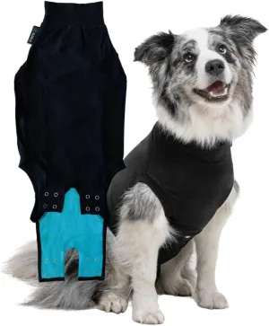 Suitical Original Recovery Suit - Breathable Full Body Shirt. Protects During Healing from Surgery, Incontinence, in Heat, and More. Professional Alternative to Dog Cone - Black, Medium
