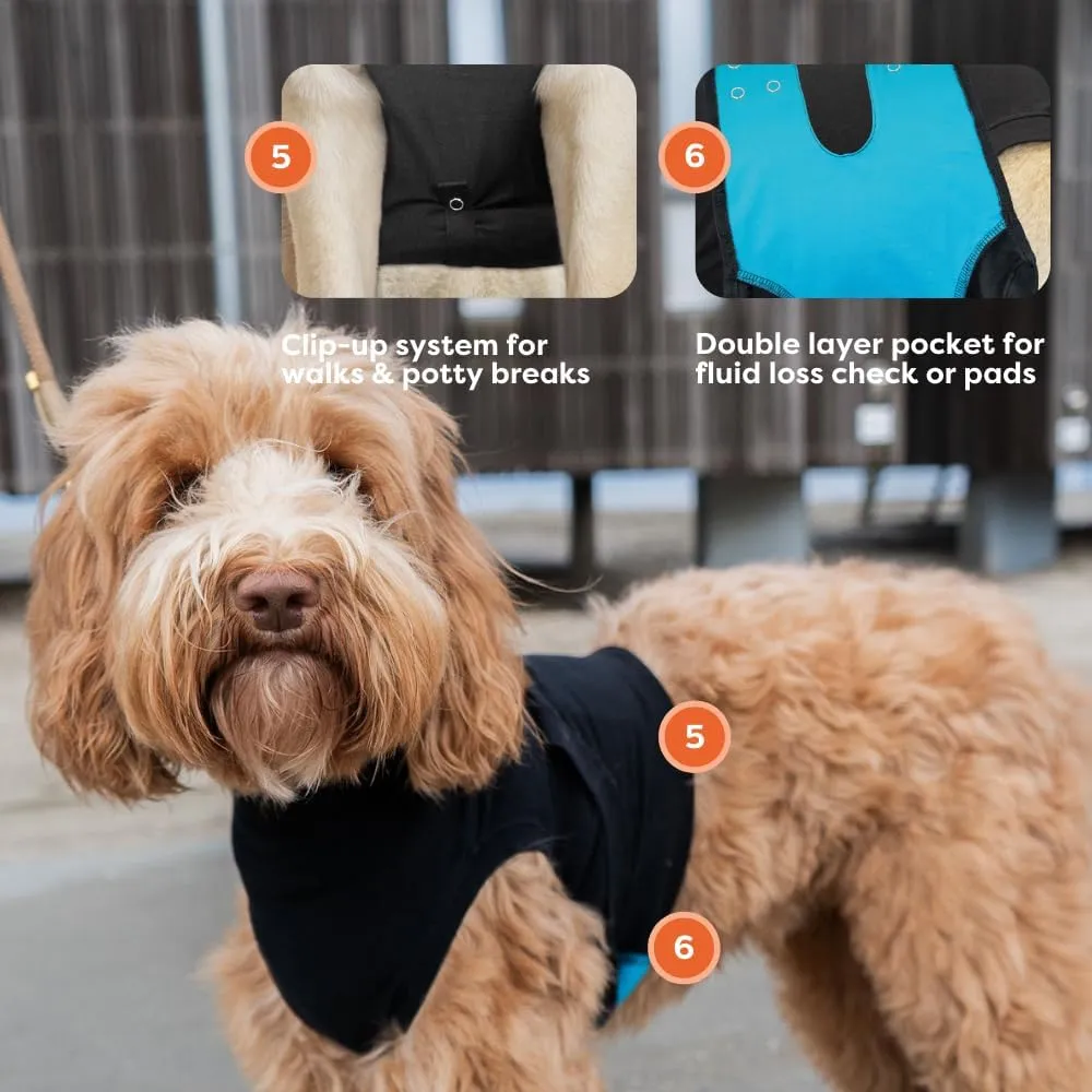 Suitical Original Recovery Suit - Breathable Full Body Shirt. Protects During Healing from Surgery, Incontinence, in Heat, and More. Professional Alternative to Dog Cone - Black, Medium