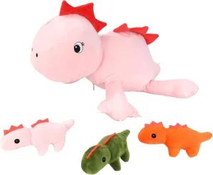 SUIYUEOUR Dinosaur Stuffed Animals with 3 Little Dino Plushies Toys Set, Soft Pillow Plush Toy for Room Decor, Huggable Dino, Cuddle Plush for Kids-19 inch(Pink)