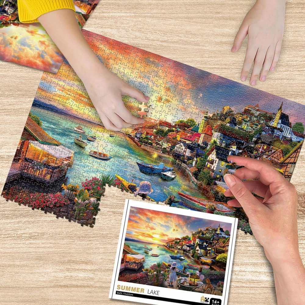 Summer Lake Jigsaw Puzzles for Adults 1000 Pieces, Sunset Landscapes Puzzles for Kids Teens Family Puzzle Toys Educational Intellectual Decompressing Challenging Fun Game Size 27" x 20"
