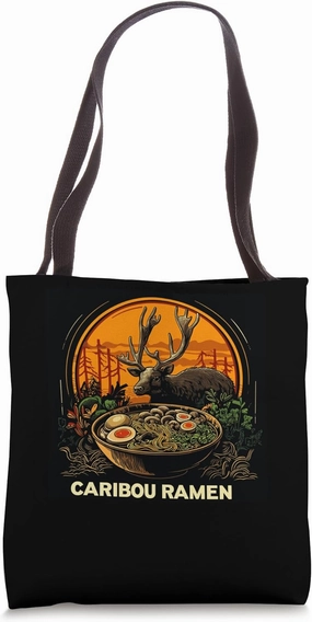 Sunset Japanese Art Noodles Lover Wildlife Caribou Ramen Tote Bag