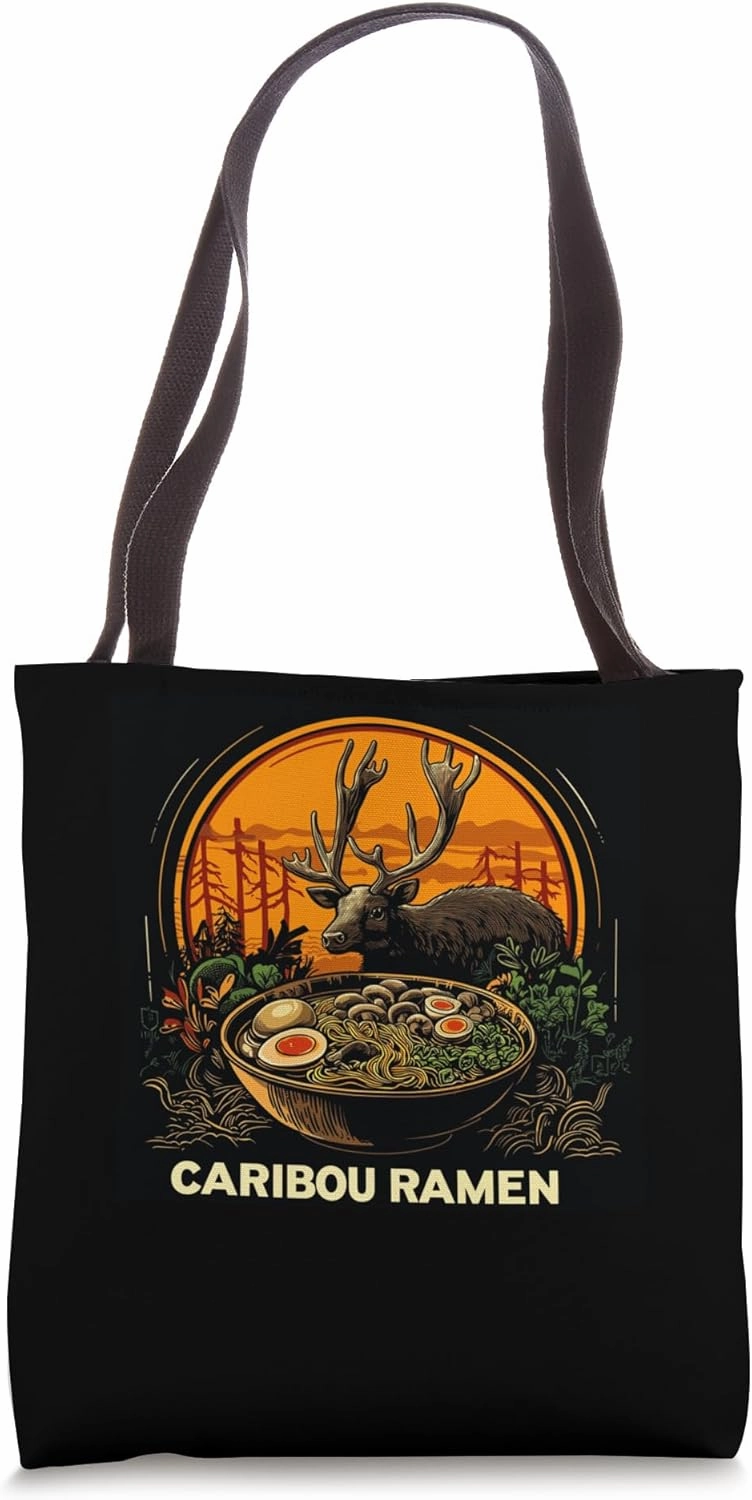 Sunset Japanese Art Noodles Lover Wildlife Caribou Ramen Tote Bag