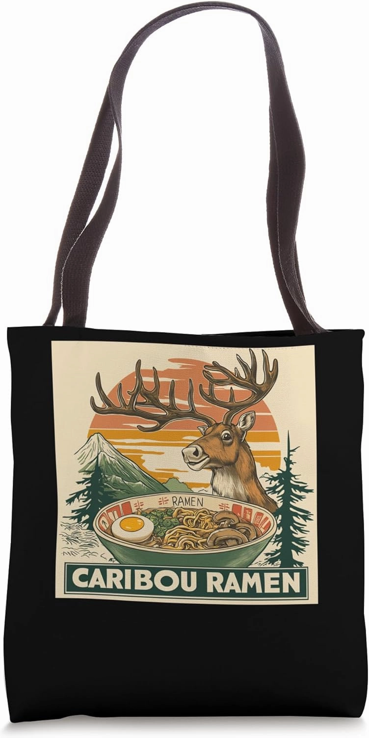 Sunset Japanese Art Noodles Lover Wildlife Caribou Ramen Tote Bag