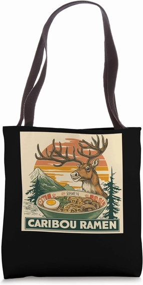 Sunset Japanese Art Noodles Lover Wildlife Caribou Ramen Tote Bag