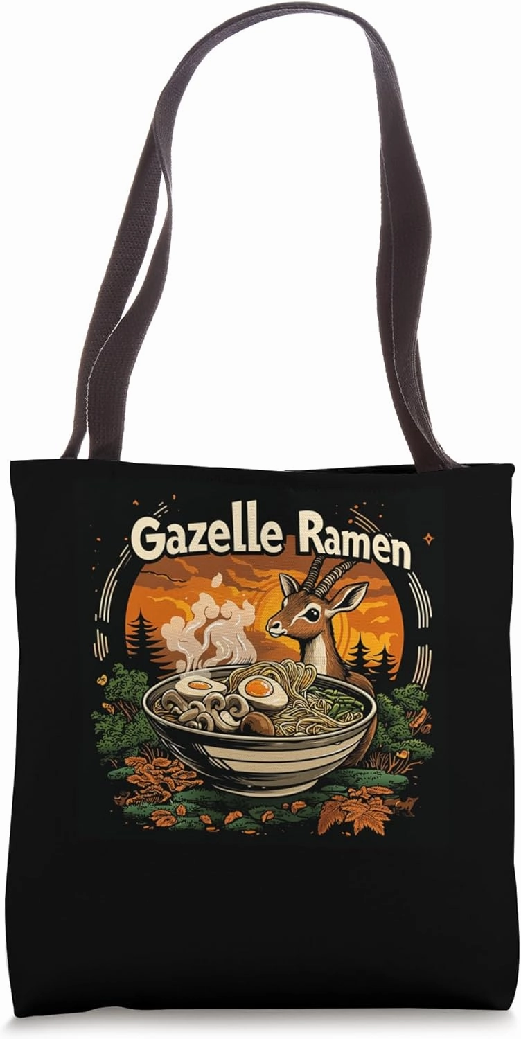 Sunset Japanese Art Noodles Lover Wildlife Gazelle Ramen Tote Bag