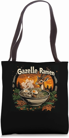 Sunset Japanese Art Noodles Lover Wildlife Gazelle Ramen Tote Bag