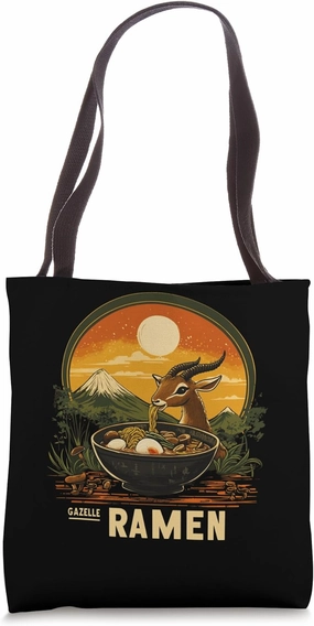 Sunset Japanese Art Noodles Lover Wildlife Gazelle Ramen Tote Bag