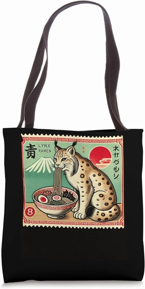 Sunset Japanese Mt. Fuji Postage Stamp Noodles Lynx Ramen Tote Bag