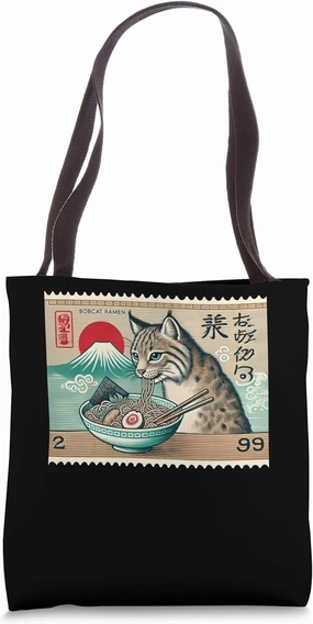 Sunset Japanese Mt. Fuji Postage Stamp Noodles Lynx Ramen Tote Bag