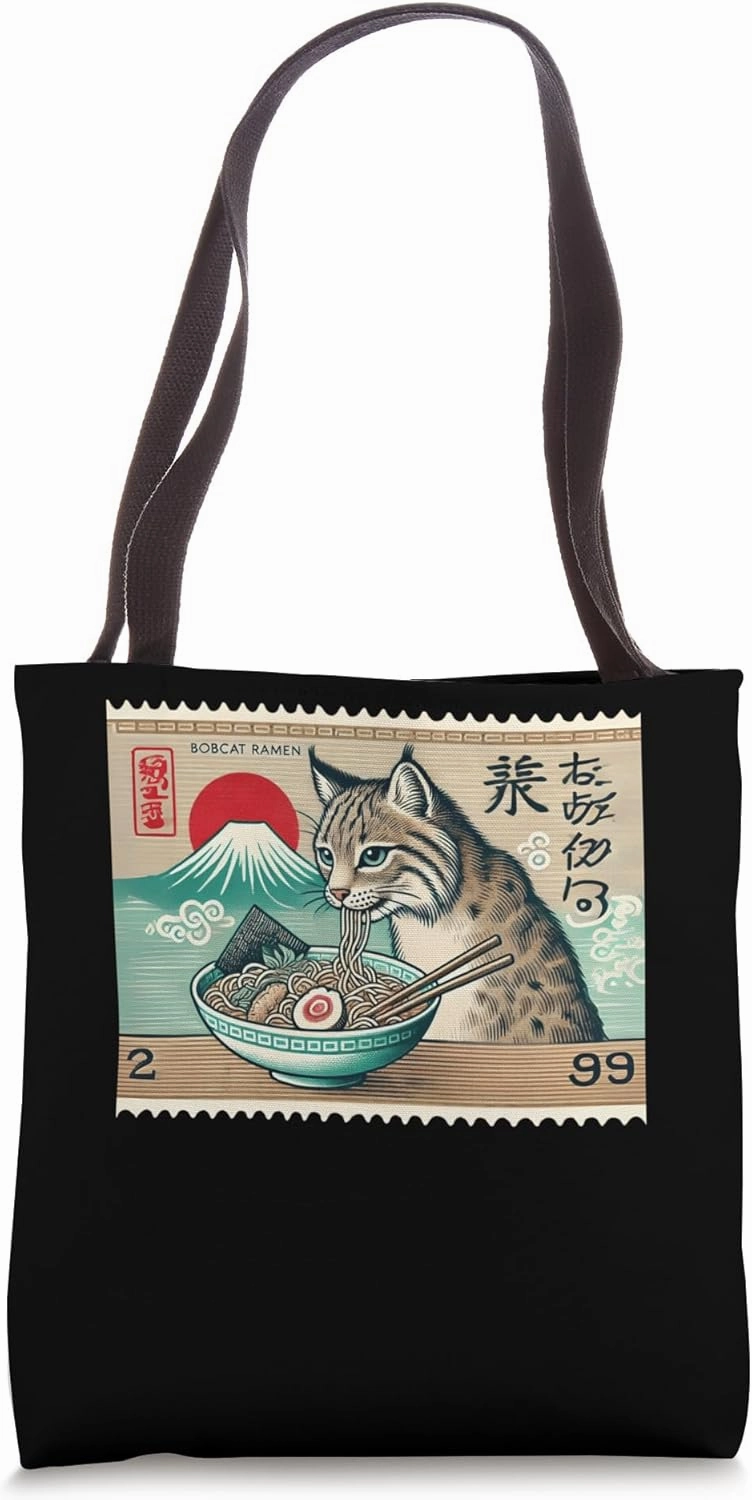 Sunset Japanese Mt. Fuji Postage Stamp Noodles Lynx Ramen Tote Bag
