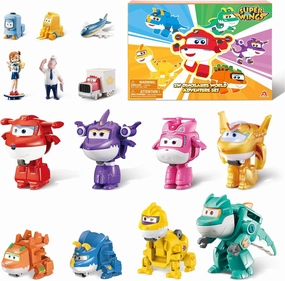 Super Wings 14-Pack Transforming Toys, 2 inch Airplane Collector Character Toy with Dinosaur Mini Collectible Action Figure with Poke Open Gift Pack, Small Figurines Kids Toy for Boys Girls Ages 3 Up